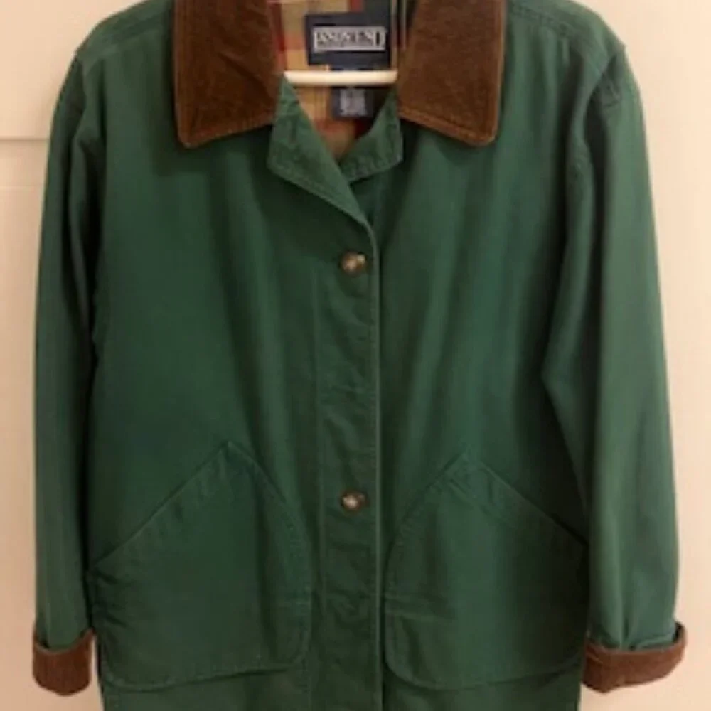 Women's Lands End Barn Chore Jacket Green Canvas  w/ Corduroy Trim Size Medium - Picture 2 of 7